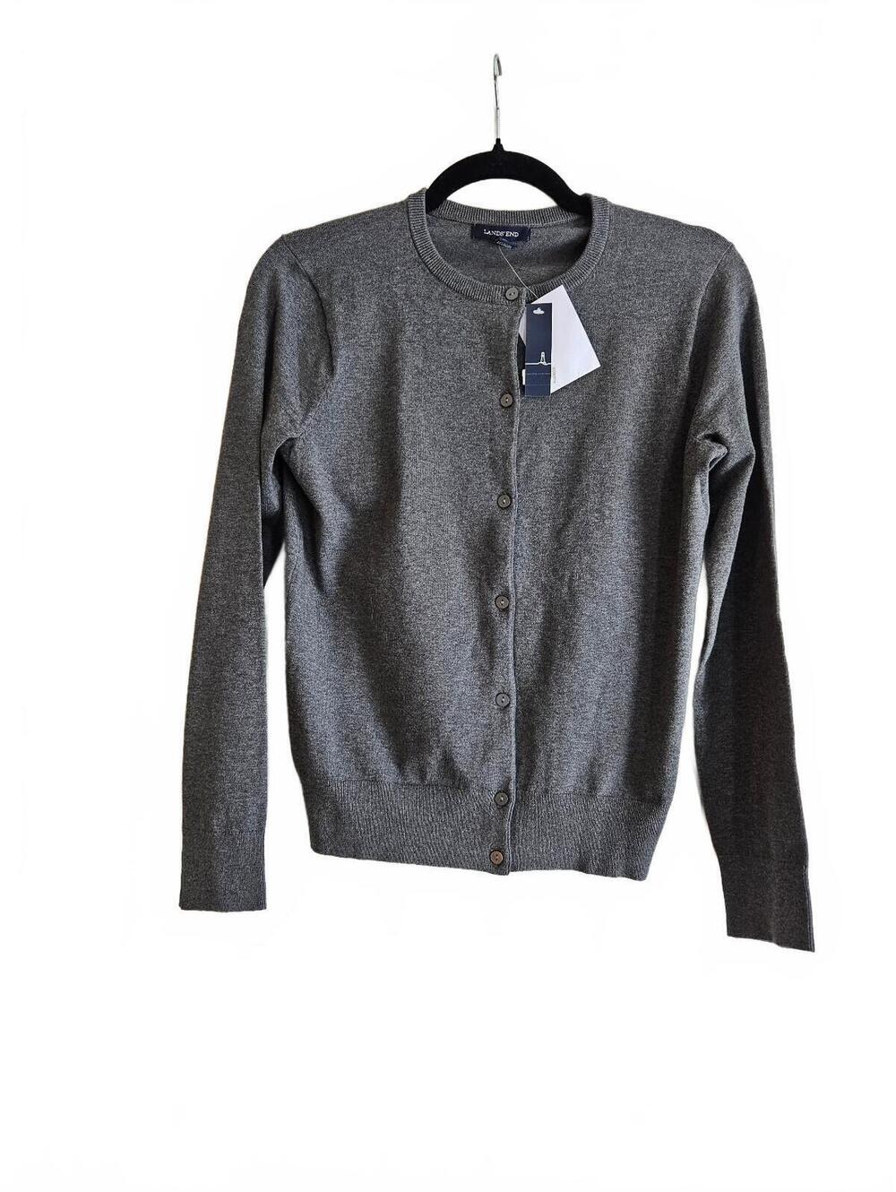 Lands' End Soft Gray Button-Up Cardigan Sweater-XSP-Fall Layering Staple-NWT